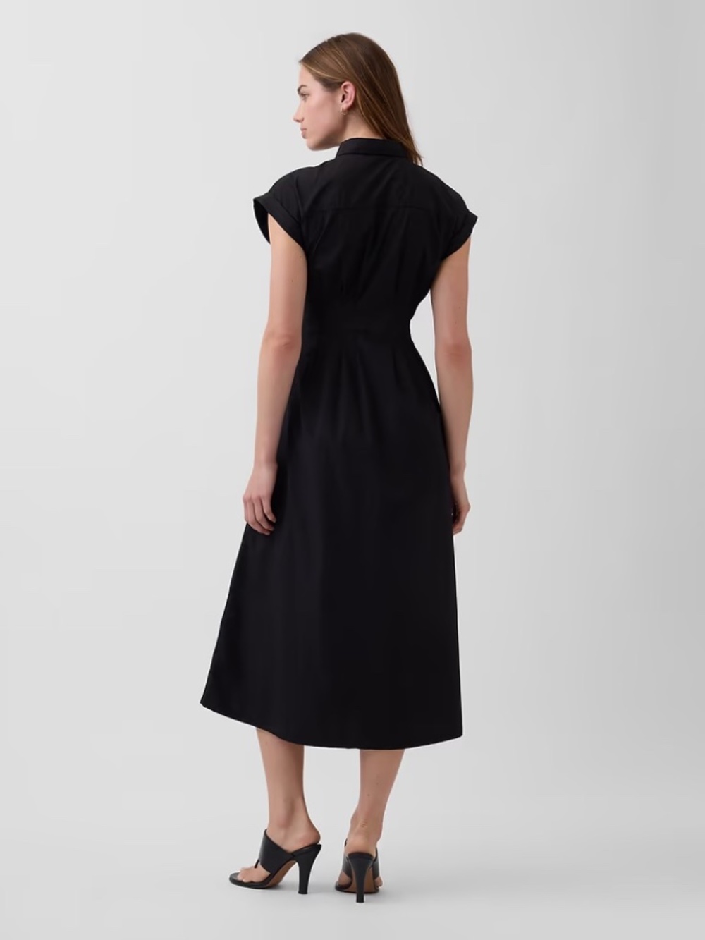 NWT GAP Poplin Cinched Midi Shirtdress // Black - Picture 2 of 6